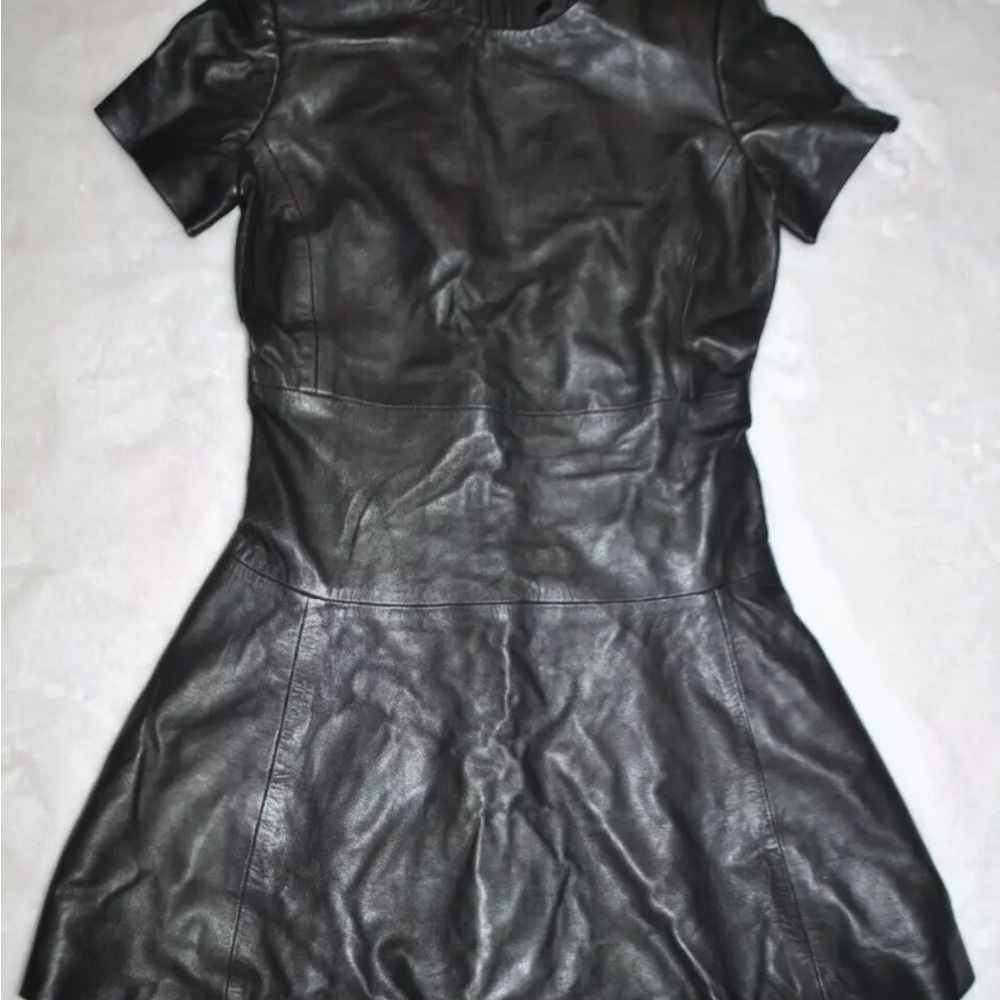 Black Faux Leather Short Sleeve Mini Dress - Picture 4 of 5